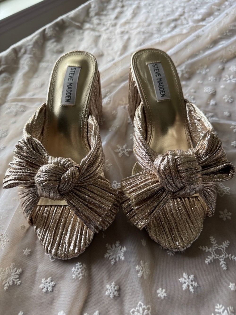 Steve Madden Metallic Gold Knotted Mule Heels ( my casino shoes )